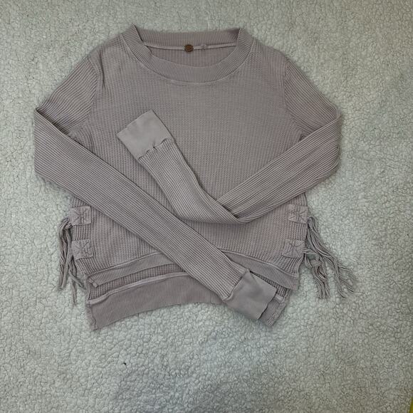 Free People FP One Thermal Top Tee Lilac Side Tie Cropped Interlaken Size Small - Picture 1 of 6